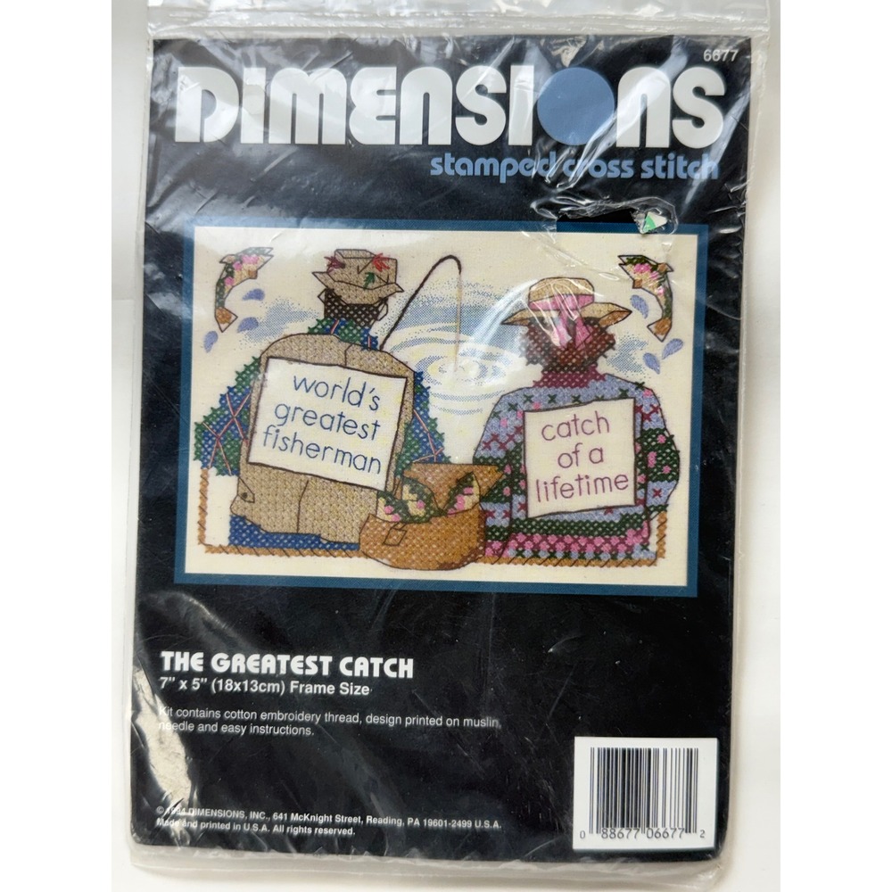 Dimensions Stamped Cross Stitch Kit The Greatest Catch 6677 Vintage
